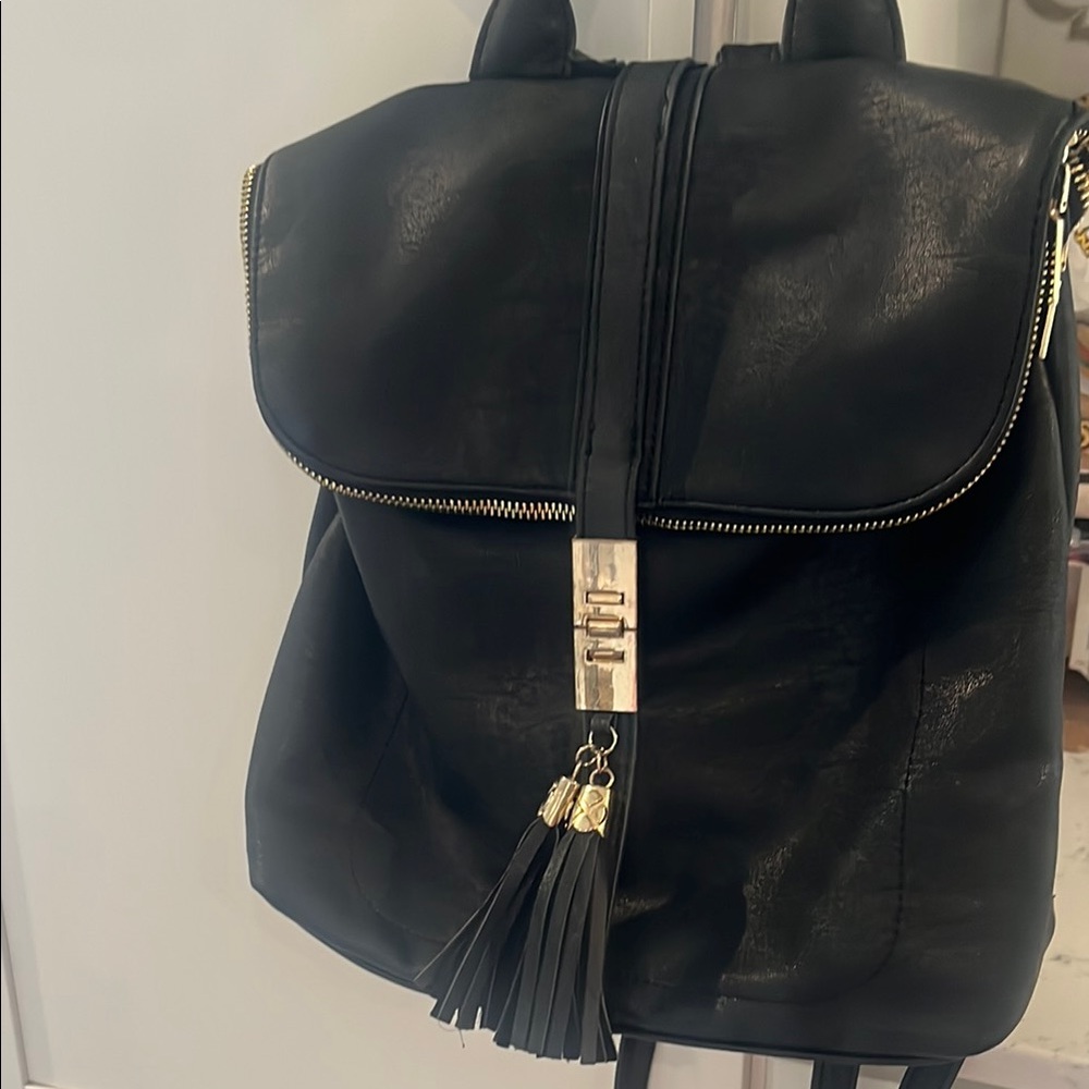 Miztique Elegant Black Backpack with Gold Highlights